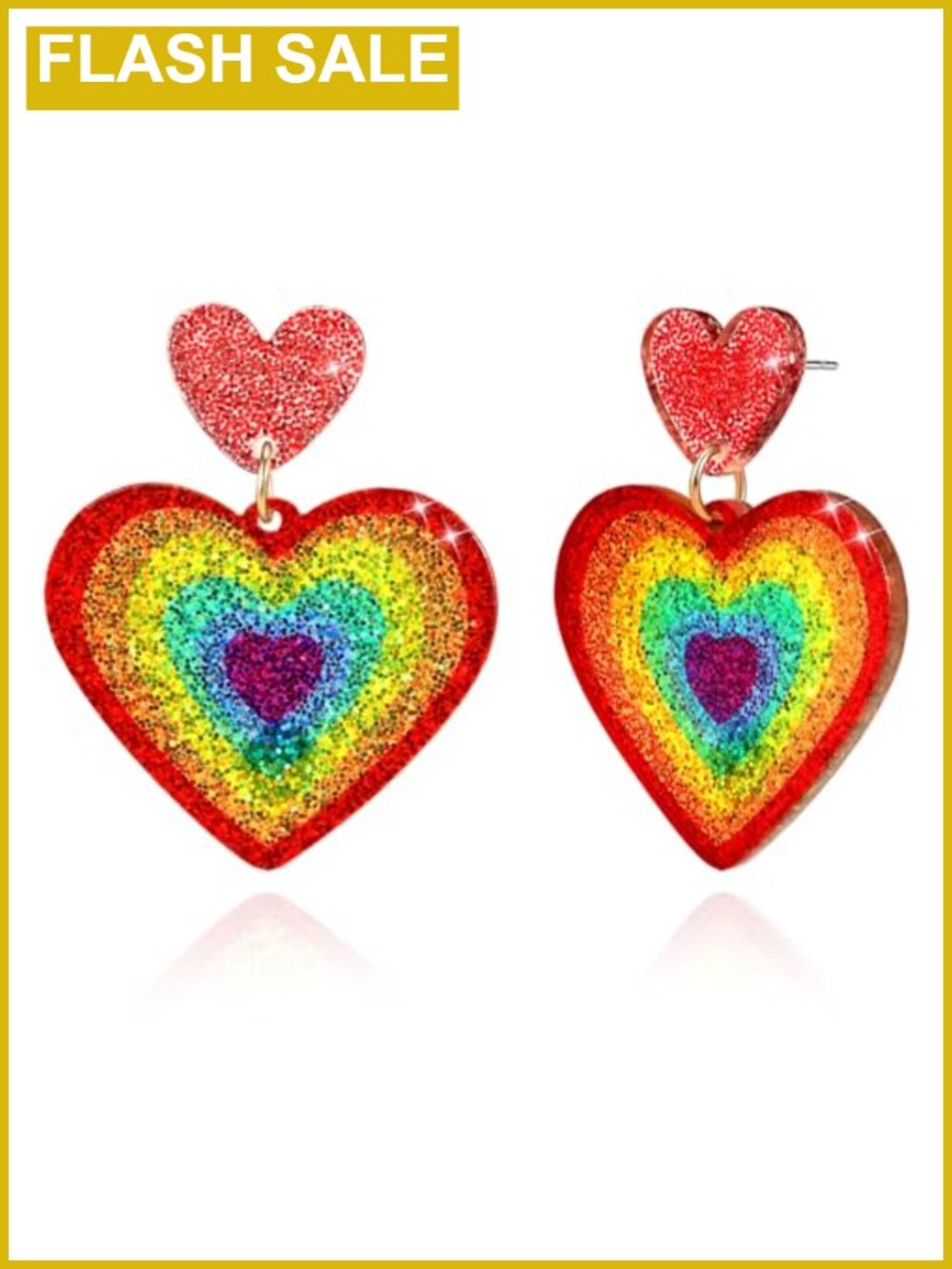Glitter Acrylic Rainbow Heart Stud Earrings Pride Parade Gift